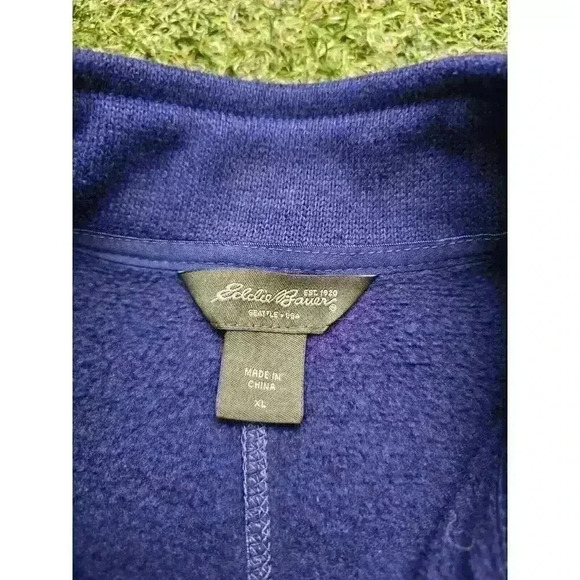 Eddie Bauer Mens XL Long Sleeve Half Zip Pullover Blue Fleece Sweater Shirt - Picture 4 of 7